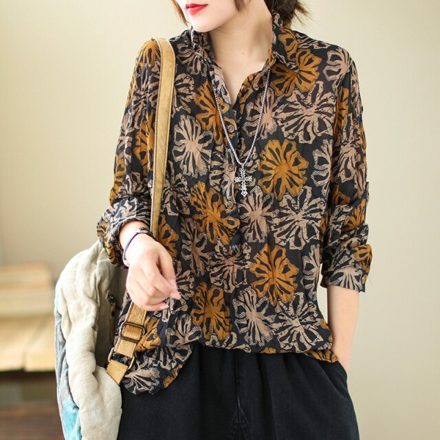 Max LuLu Women Loose Casual Elegant Blouses New 2022 Spring British Style Fashion Print Design Floral Shirts Vintage Button Tops