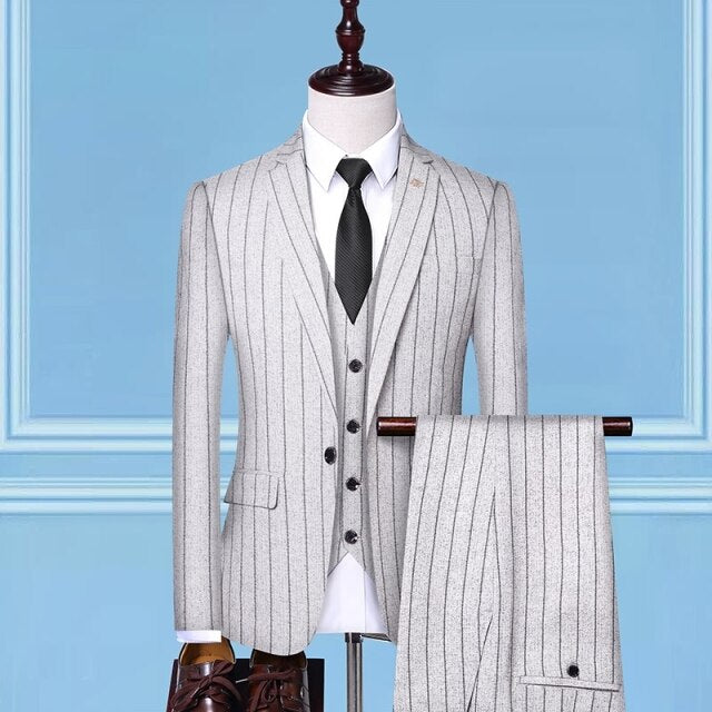 Prom Men&#39;s Business Suit 3PCS Vest Stripe Lates Coat Pants Design Wedding Dress Slim Fit High Quality Smart Casual Male Costume