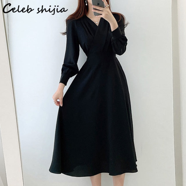 New Spring Elegant Apricot Dress Woman V-neck Long-sleeve Clothing Korean High Waist Vestido Dress Female Business Bodycon 2022