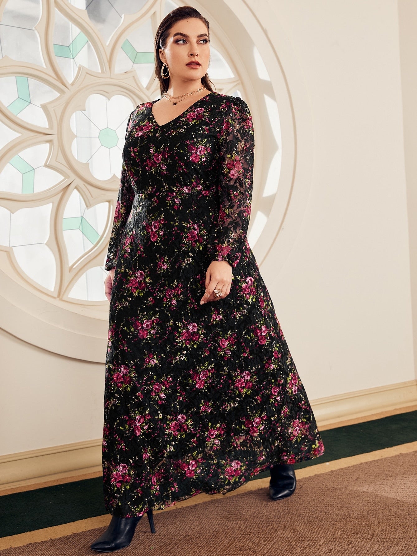 Plus Large Size Evening Dress for New Year 2022 Long Sleeve Party Dresses Muslim Festival Clothing Female Women Elegant Maxi