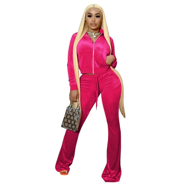 2022 Clothing Spring Autumn Women Outdoor Casual Sports Set Solid Velvet Two Piece Set Top and Pants Tracksuit Sweatsuit Outfits