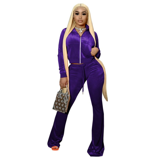 2022 Clothing Spring Autumn Women Outdoor Casual Sports Set Solid Velvet Two Piece Set Top and Pants Tracksuit Sweatsuit Outfits