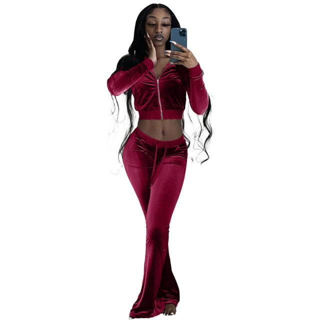 2022 Clothing Spring Autumn Women Outdoor Casual Sports Set Solid Velvet Two Piece Set Top and Pants Tracksuit Sweatsuit Outfits