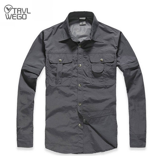 TRVLWEGO Camping Shirt Spring Man Summer Travel Hiking Blouse Breathable&amp;Anti UV Quick-dry Fishing Shirts Detachable Outdoor