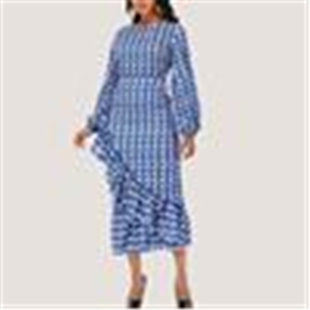 African Women Fashion, Geometric Print, Elegant Office Lady, Work Wear Clothes, Ruffle Long Sleeve, Maxi Dresses