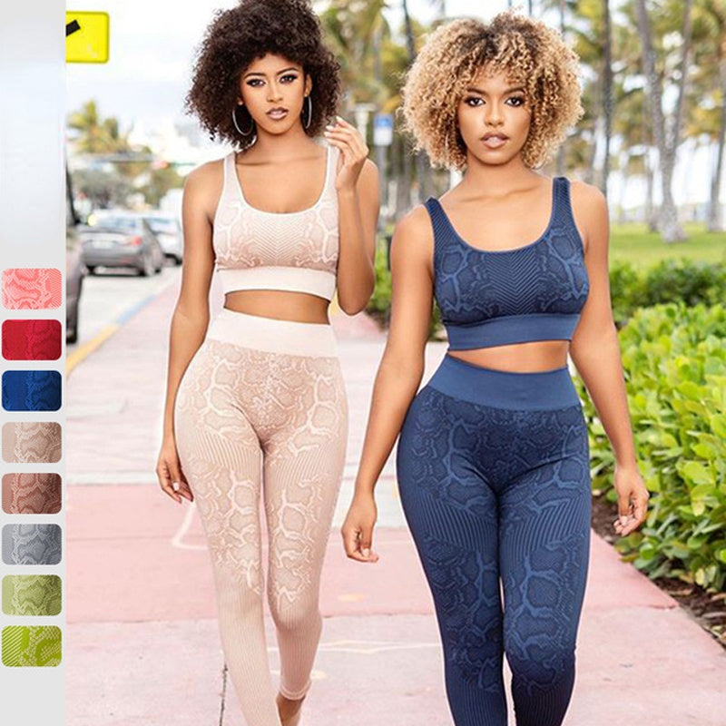 Snake Print Seamless Sports Yoga Set High Wasit Fitness Leggings Sports Suit women