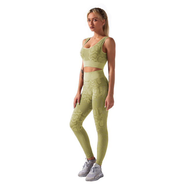 Snake Print Seamless Sports Yoga Set High Wasit Fitness Leggings Sports Suit women