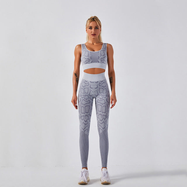 Snake Print Seamless Sports Yoga Set High Wasit Fitness Leggings Sports Suit women