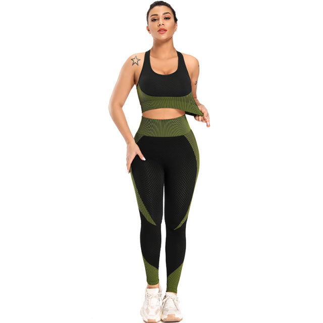 Leggings For Fitness Women Sportwear Seamless High Waist Sports Bras+Pants GymYoga Set Sport Outfit For Women Tracksuit Clothing