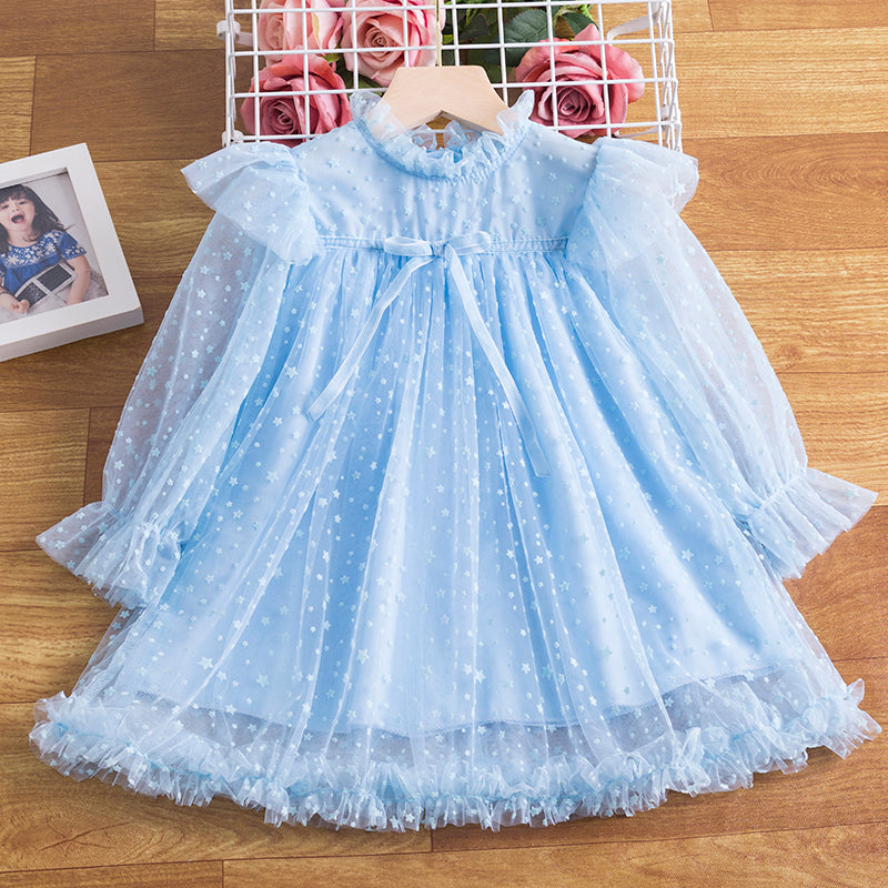 Flower New Year Princess Dress For Girl Autumn Long Sleeve Cloth Vintage Lace Tulle Christmas Vestido Kids Dresses For Wedding