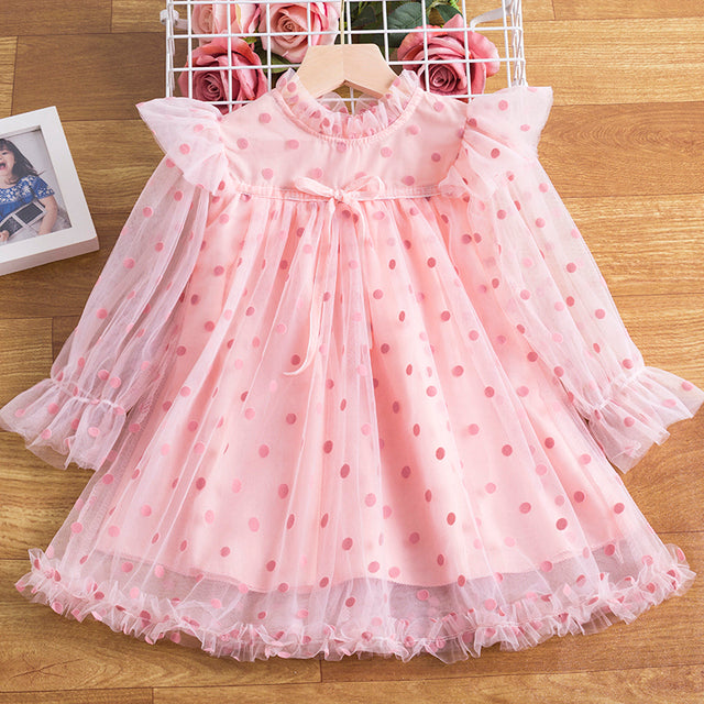 Flower New Year Princess Dress For Girl Autumn Long Sleeve Cloth Vintage Lace Tulle Christmas Vestido Kids Dresses For Wedding