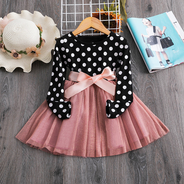 Flower New Year Princess Dress For Girl Autumn Long Sleeve Cloth Vintage Lace Tulle Christmas Vestido Kids Dresses For Wedding