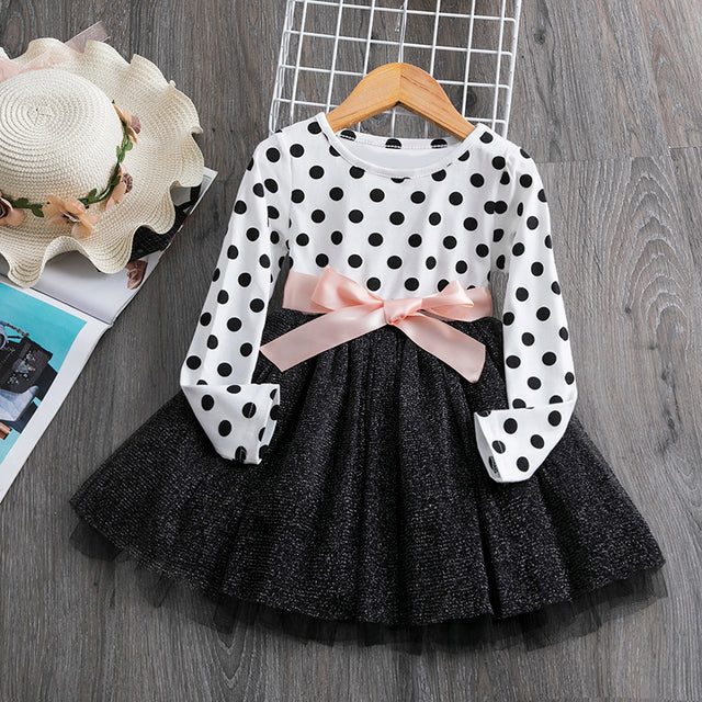 Flower New Year Princess Dress For Girl Autumn Long Sleeve Cloth Vintage Lace Tulle Christmas Vestido Kids Dresses For Wedding