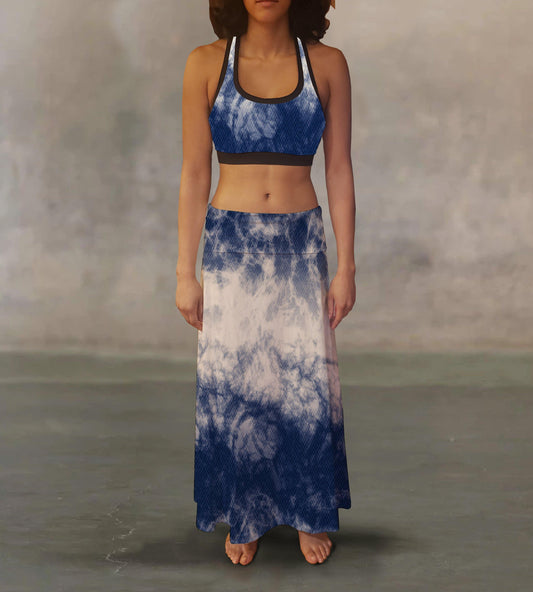 Blue White Tie Dye Maxi Skirt